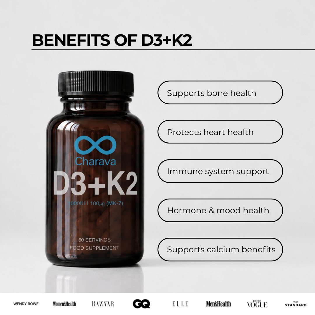 Charava Vitamin D3 (1000IU) + K2 (MK-7) (100 IU)